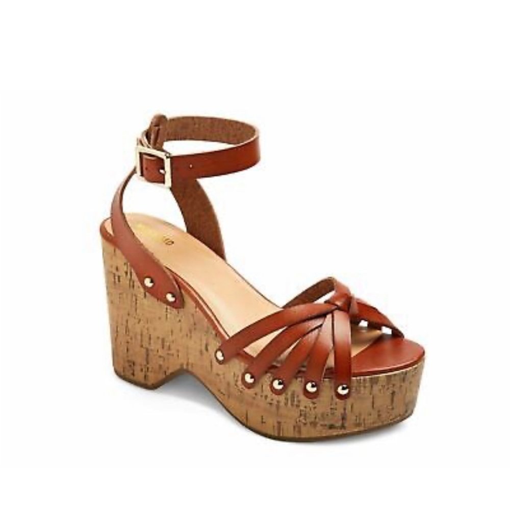 Mossimo Cognac Erie Cork Style Wedge Strappy Sandals SIZE 10 - Picture 1 of 14
